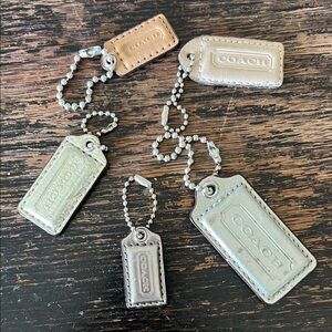 Coach Metallic Leather Tag Key Chains in Silver and Light Gold